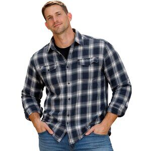 Faded Glory Mens Shirt 2XL Navy Blue Plaid Flannel Button Up Long Sleeve Casual